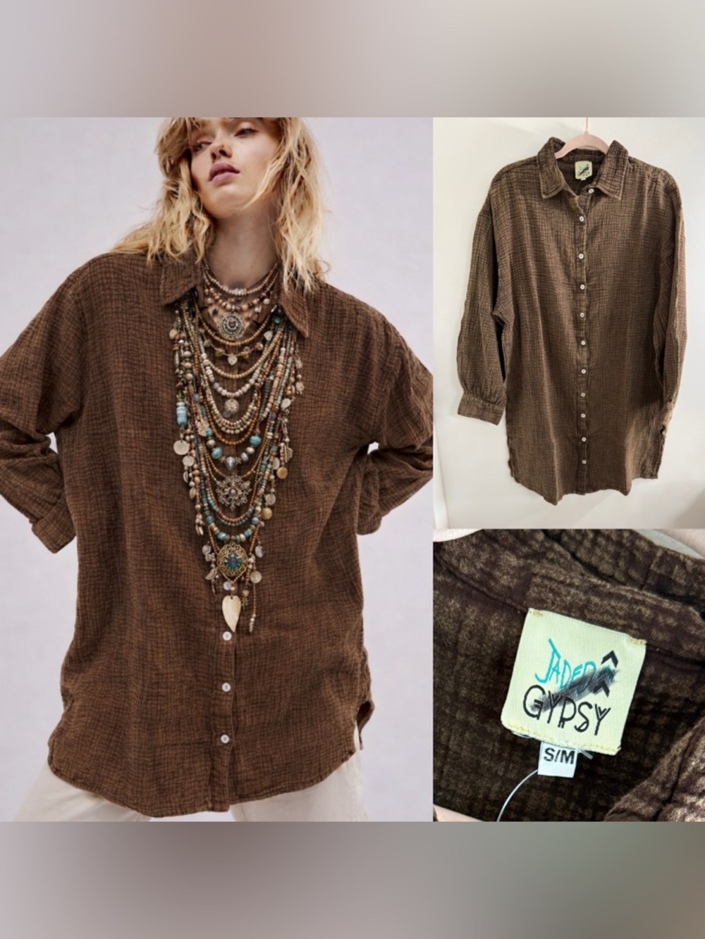 Jaded Gypsy Gauzy Cotton Button-Front Top